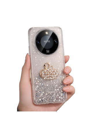 Honor Magic 8 Lite Kılıf Kamera Çıkıntılı Renkli Çiçek Kabartmalı Silikon Kapak Bs1 Şeffaf
