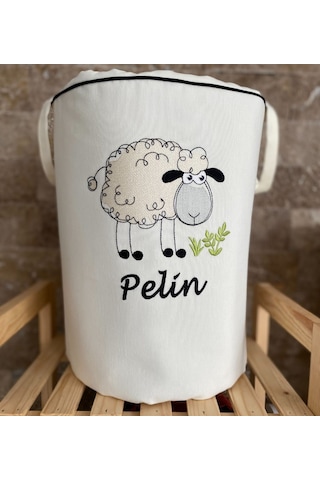 HS Hometex Kuzu Nakışlı Bez Kirli ve Oyuncak Sepeti