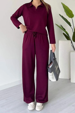 Balenbi Kadın Modal Kumaş Polo Yaka Uzun Kollu Takım 1126 Bordo