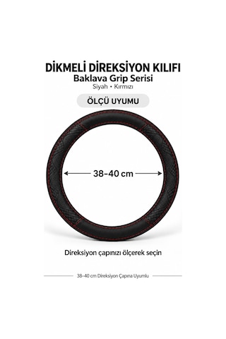 Trobus Volkswagen Caddy 2021-2023 Uyumlu Dikmeli Direksiyon Kılıfı Baklava Grip Siyah Kırmızı
