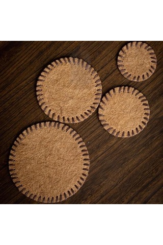 2 Adet Coaster El Yapımı Hindistan Cevizi Kahverengi Çay Mat Isıya Dayanıklı Kaymaz Yeniden Kullanılabilir Coaster Çaydanlık Ve Bardak 8cm Diğer
