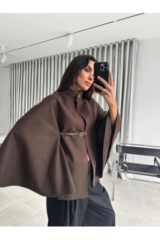Cemo Kuşgözü Detaylı Kemerli Panço Kahve