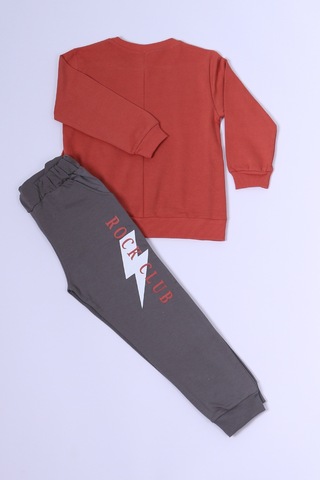 Erkek Çocuk Eşofman Takımı Baskılı Ribanalı C35 Kiremit