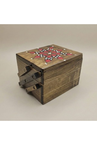 Morgen Craft Bohea Ahşap Mücevher Kutusu - %100 El Yapımı - Göknar Ağacı - 12x10x8,5 Cm Kahverengi