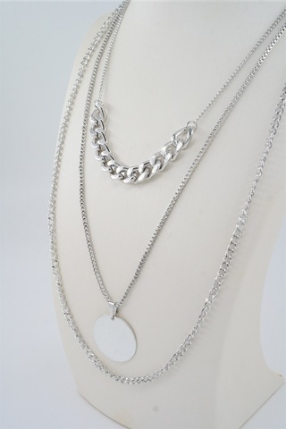 Kadın Özel Tasarım  3'lü Kombin Kolye Seti - Gümüş