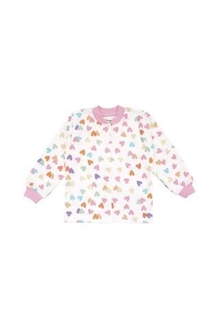 Bebegen Kız Çocuk Ekru Pembe Renkli Kalpli Desenli Çıtçıtlı Pijama Takımı Çok Renkli