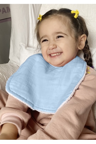 Pamuklu Sıvı Geçirmez Mama Önlüğü Bürümcük-havlu Çift Yönlü M-b Beyaz - Mavi