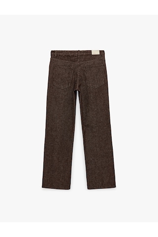 Koton Pamuklu Düşük Bel Beş Cepli Uzun Düz Paça Çizgili Pantolon - Straight Fit Jean Kahverengi Çizgili 7wal40092mw Kahve Çizgili