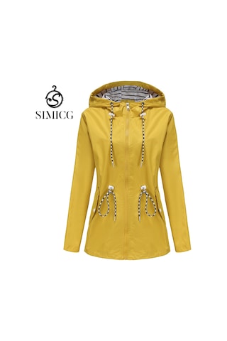 Kadınlar İçin Orta Boy Kapüşonlu Yağmurluk Büyük Beden Trençkot Sarı