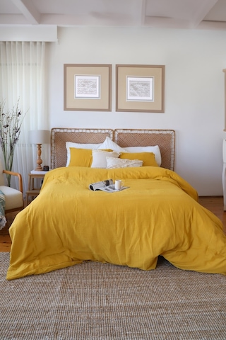 Çift Kişilik 2 Kat Müslin Nevresim Takımı, % 100 Pamuk Hardal
