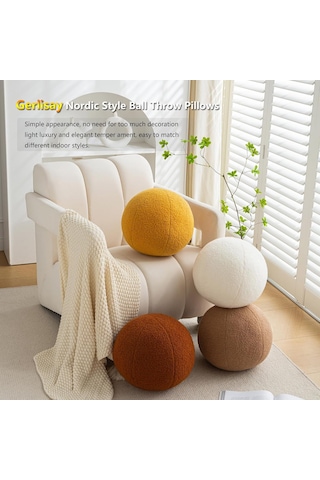 Geeksen 11,8 İnç Lüks Küre Yastık, Salon Ve Yatak Odası Dekorasyonu İçin Krem Beyaz Küre Şekilli Koltuk Yastığı Beyaz