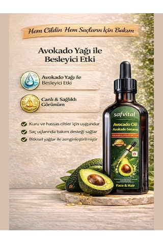 Safvital Avokado Yağı Serumu 100 Ml Kolajen Hyaluronik Asit Nemlendirici Cilt Ve Saç Bakım Yağı