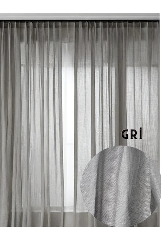 Keten Tül Çuval Desen Görünümlü 1/3 Sık Boru Pileli GRİ