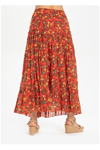 Buse Vual Uzun Etek Tomurcuk Desen Turuncu 6168