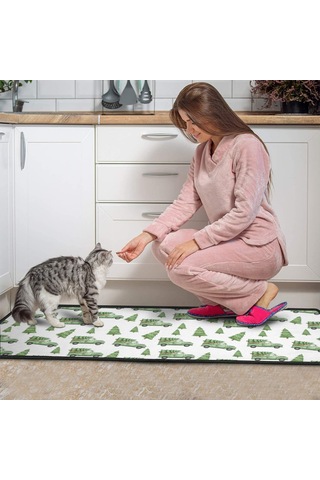 Noel Desenli 2'li Mutfak Matı, Anti-yorgunluk, Yastıklı Ve Kaymaz, Mutfak Ve Ofis İçin Noel Yeşil Kamyon