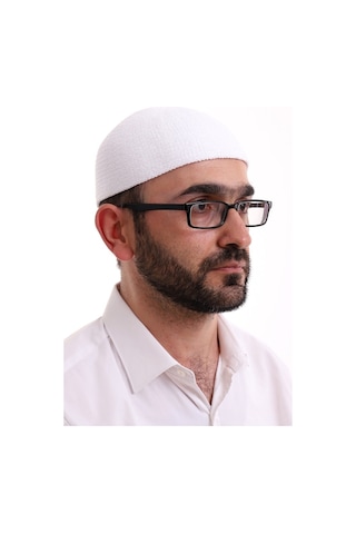 Kışlık Kadife Takke Düz Desen - Beyaz