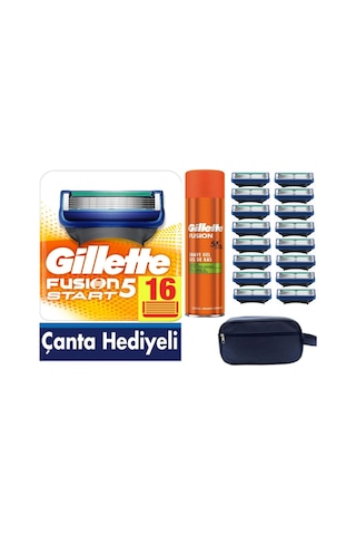 Fusion Start 16 Yedek Tıraş Bıçağı - Gillette Fusion 5x 200 Ml Jel - Çanta