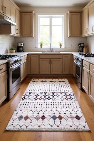 Etnik Desen Modern Halı Dekoratif Kilim Bej