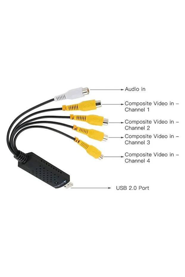 Easycap Capture Kamera Uydu Tv Den Pc Kayıt Kartı 4 Kanal Ses Dönüştürücü Kayıt Kablosu Usb Dvr 4ch Çevirici Dönüştürücü