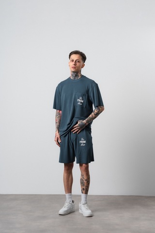 Respire Erkek Far From Basic Baskılı Regular Fit T-shirt Şort Takım Petrol