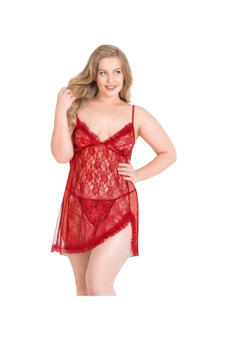 Arias Closet Büyük Beden Kırmızı Kısa Tül Gecelik Kırmızı