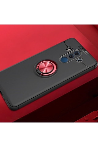 Huawei Mate 10 Pro Kılıf Yüzüğü Stant Ve Araç Tutucu Olabilen Şık Esnek Premium Silikon Kapak Ryc/ravel Siyah - Kırmızı