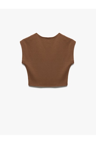 Koton Bisiklet Yaka Kolsuz Modal Karışımlı Slim Fit Crop Kadın Tişört Kahverengi 5sal10053ık Kahve Kahverengi