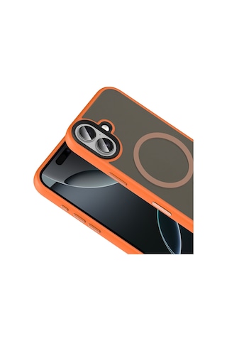 Apple Uyumlu iPhone 17 Kılıf Mat Arka Yüzey Wireless Şarj Özellikli Zore Flet M-safe Kapak Turuncu