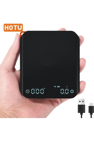 Honeybeeshop Siyah Hotu Otomatik Zamanlayıcılı Küçük Espresso Terazisi 0 1g 2kg Usb Şarjlı Dijital Kahve Terazisi Led Ekran Siyah