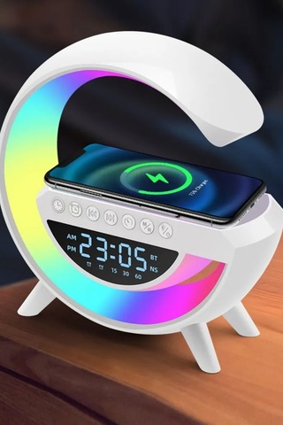 Kablosuz Magsafe Şarj Özellikli Led Işıklı Dekoratif G Şekilli Bluetooth Hoparlör Yüsek Ses Kalite