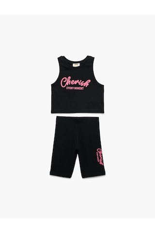 Koton Pamuklu 2'li Baskılı Atlet Ve Tayt Seti Siyah 5skg10116ak Siyah