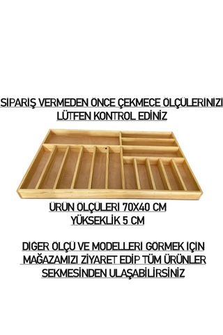 Ayfiwood 70x40 Cm. Doğal Ahşap Kaşıklık Çatal, Bıçak, Kepçe Organizer Çekmece Düzenleyici Mutfak Gereçleri Düzenleyici