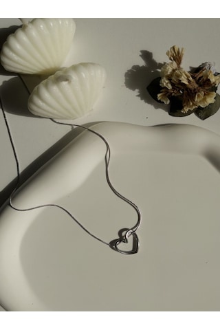 Çelik Kalp Figürlü Basic Kadın Kolye Gümüş Love Harmony - Silver Sevgililer Günü Hediyesi Gümüş