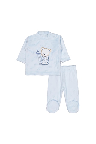Albimini Tavşanlı Ayı Patikli 2li Pijama Takım 1-6 Ay Pijama Takımı - Mavi