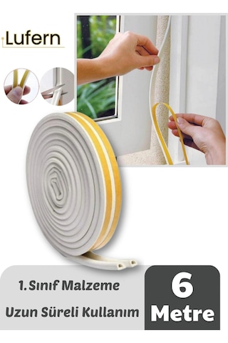 6 Metre Beyaz Pvc Doğrama Kapı Pencere Soğuk Geçirmez Sızdırmaz İzolasyon Fitil Yapışkanlı 3x2 6 Mt 6 M