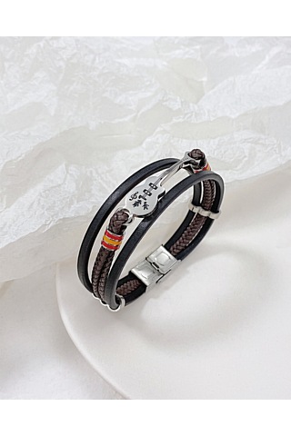 Avrupa Ve Amerikan Punk Erkek Deri Çok Katmanlı Örgülü Gitar Bilekliği Erkek Arkadaş İçin Gümüş - Siyah