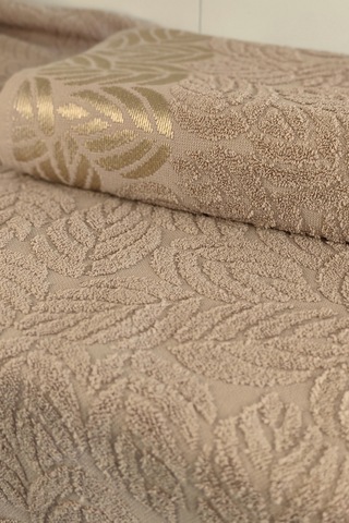 2'li Jakarlı Yaprak Desenli %100 Pamuk El Yüz Havlusu-50x90cm-kapuçino Cappuccıno Cappuccino