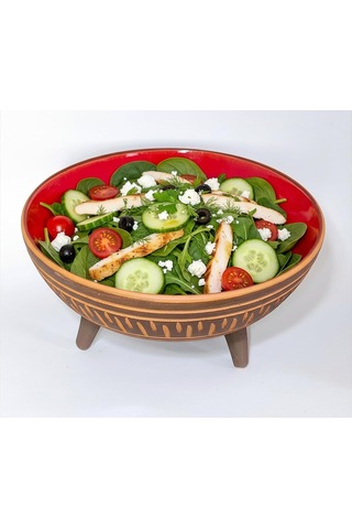 Dekoratif Sunum Kasesi, Seramik Ayaklı Sunum Kasesi, Servis Kasesi, Servis Tabağı, Kase, Tabak Kırmızı, 20 Cm
