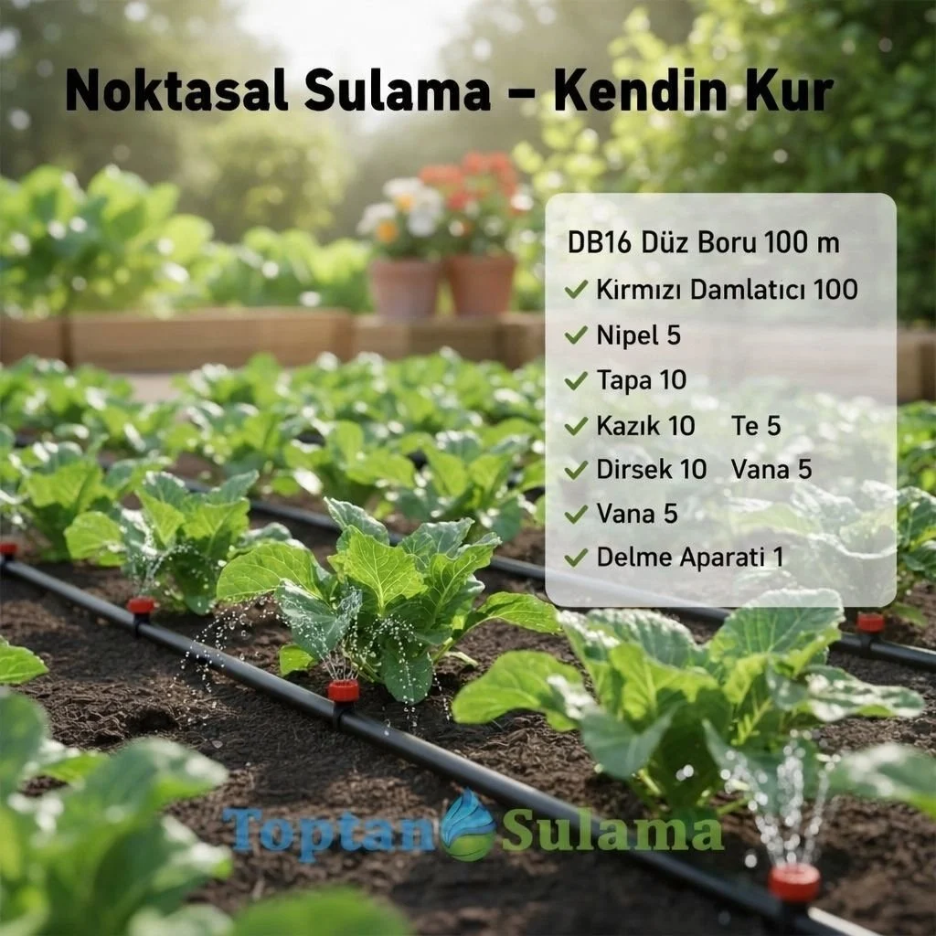 16 Mm Düz Damlama Seti 100 M 100 Adet Kırmızı Damlatıcılı, Delme Aparatlı Bahçe/sera