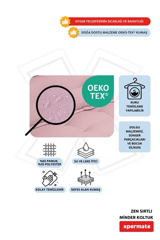 Xpermate Zen Sırtlı Minder İskandinav Tarzı Minder 80x60 Pembe