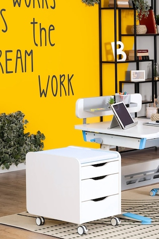 Creo Mobili Çekmeceli Tekerlekli Sirius Keson, Oturulabilir Ofis Ve Ev Komodini, Beyaz/beyaz