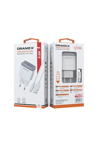 Dramex D30T 3.0A Type-C Şarj Adaptörü + Şarj Data Kablosu