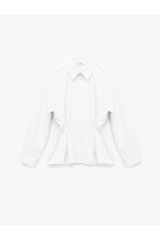 Koton Pamuklu Uzun Kollu Pile Detaylı Düğmeli Oversize Poplin Gömlek Kırık Beyaz 6wak60016pw Ekru