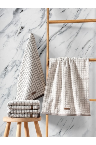 Cotton Box 4'lü Jakarlı Havlu Seti Nature Kahve-Bej 50x90