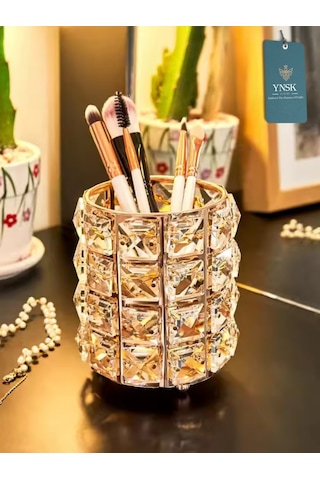 Cristella Lüks Masaüstü Kalemlik, Makyaj Fırçalığı, Organizer, Düzenleyici, Mum Tutucu 12 Cm Rose Gold