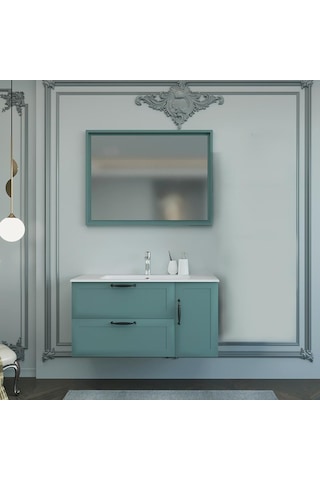 Denko Beyoğlu 100 Cm Mdf Mat Yeşil Banyo Dolabı Alt Modül, Lavabo Yeşil