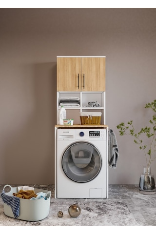 Merlin Mobilya Bone 2 Kapaklı 7 Bölmeli Çamaşır Makinası Dolabı Çok Renkli