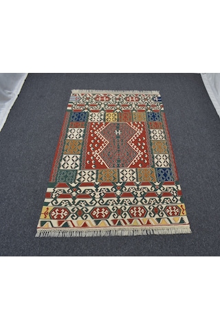 El Dokuma Benzersiz Yağcıbedir Yörük Yün Kilim 6410