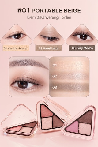 Clio 3 Renk İçeren, Mat Ve Işıltılı Bitişli Mini Far Paleti Essential Shadow Tap 01 Portable Beige