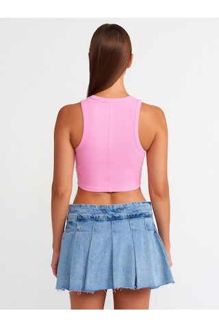 Dilvin Dikiş Efektli Crop Top Pembe